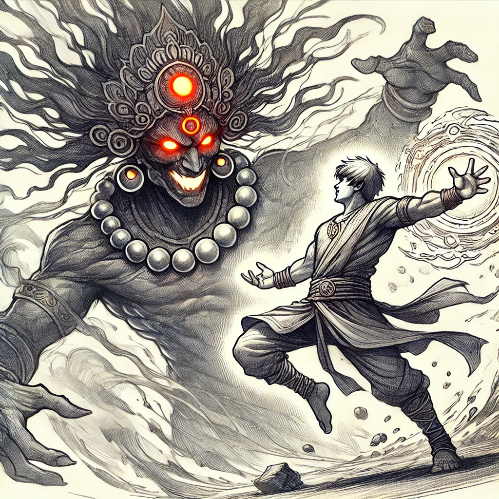 Shakti battling the ancient evil spirit